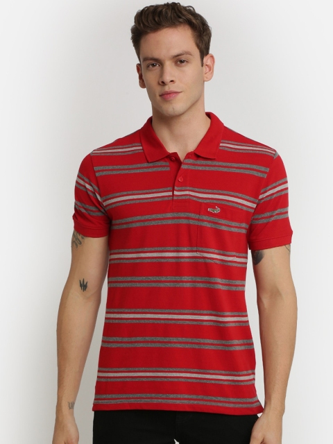 Crocodile Men Red Striped Polo Collar T-shirt