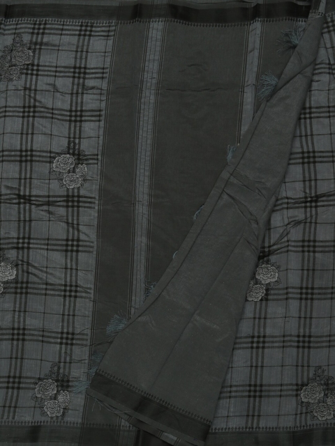 Pothys Grey Checked Jute Silk Saree