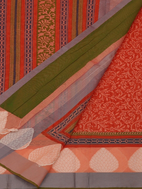 Pothys Peach-Coloured Printed Cotton Blend Saree