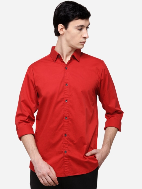 JADE BLUE Men Red Slim Fit Solid Casual Shirt