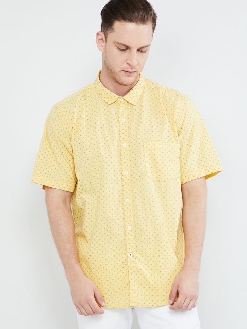 max Men Yellow & Black Regular Fit Printed Casual Shirt
