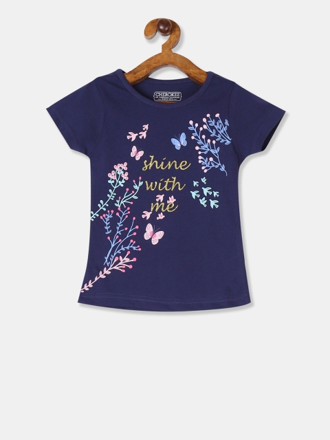 Cherokee Girls Blue Printed Round Neck T-shirt