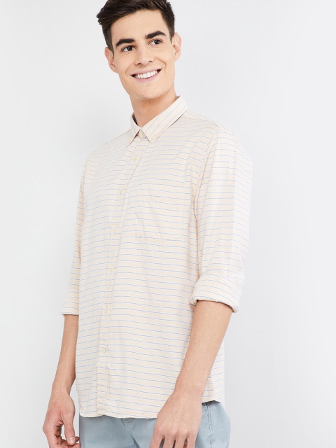 max Men Yellow & Blue Regular Fit Striped Casual Shirt
