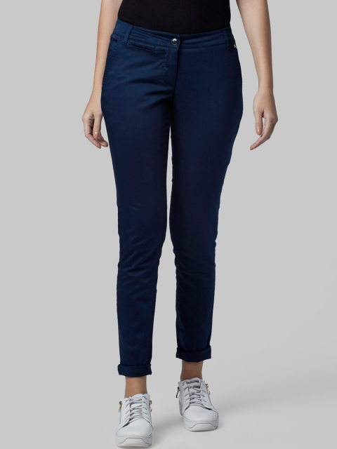 Park Avenue Women Navy Blue Skinny Fit Solid Regular Trousers