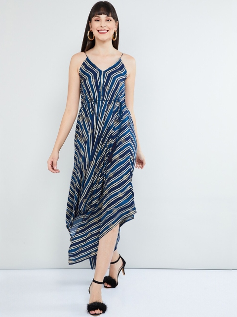 max Women Navy Blue & White Striped Maxi Dress