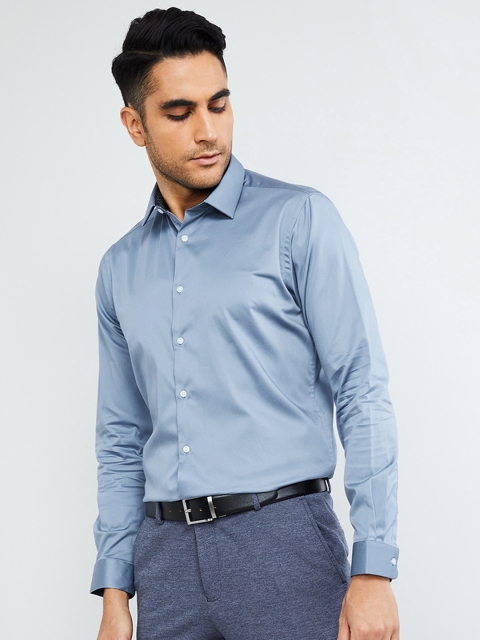 max Men Grey Slim Fit Solid Formal Shirt