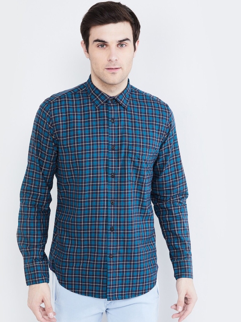 max Men Blue & Maroon Regular Fit Checked Casual Shirt