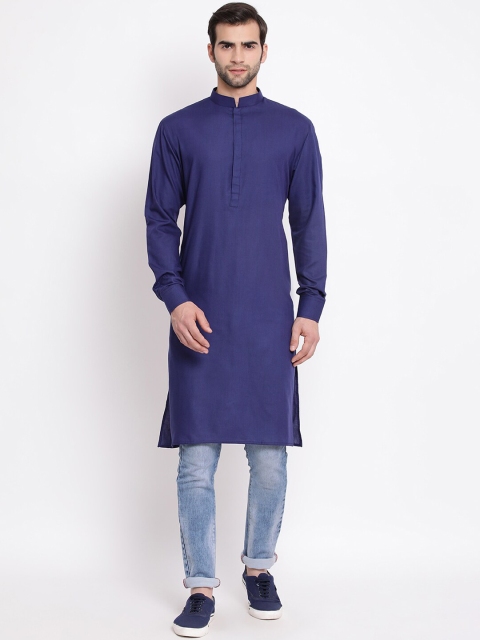 VASTRAMAY Men Navy Blue Solid Straight Kurta