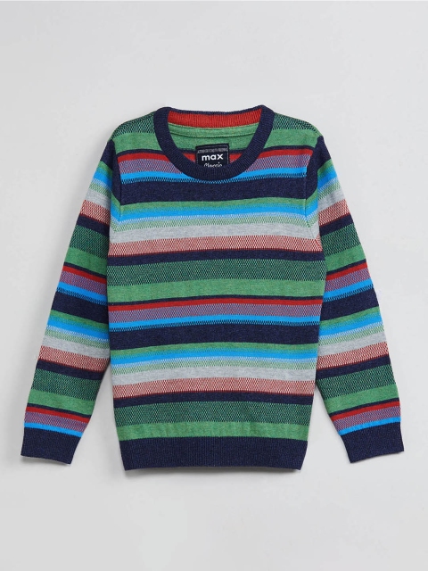 max Boys Green Striped Pullover Sweater