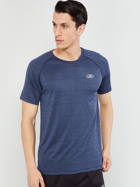 max Men Navy Blue Solid Round Neck T-shirt