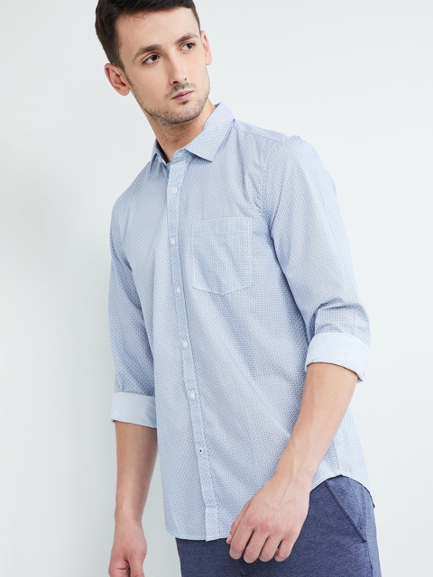 max Men Blue & White Regular Fit Printed Casual Shirt