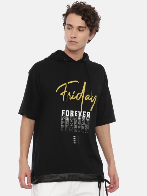 Breakbounce Men Black Printed Hood T-shirt