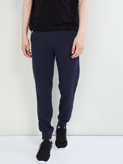 max Men Blue Solid Straight-Fit Joggers