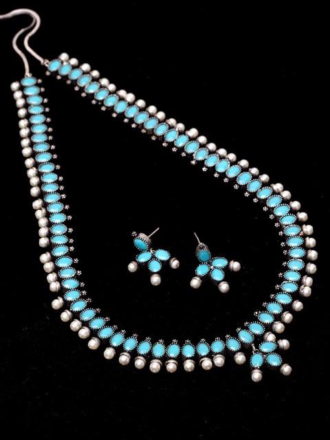 PANASH Oxidized Silver-Plated & Turquoise Blue Artificial Stone-Studded Jewellery Set