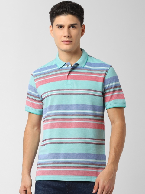 Peter England Casuals Men Blue & Pink Striped Polo Collar T-shirt