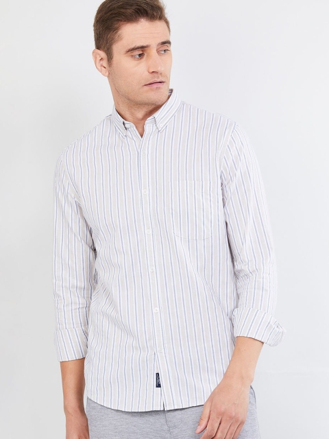 max Men Grey & Blue Regular Fit Striped Casual Shirt