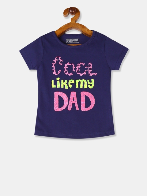 Cherokee Girls Navy Blue Printed Round Neck T-shirt