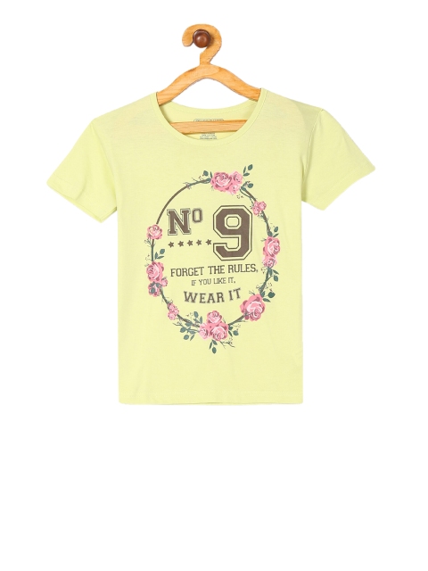 Cherokee Girls Lime Green Printed Round Neck T-shirt