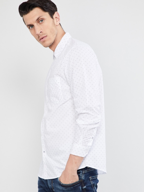 max Men White Regular Fit Printed Casual Shirt