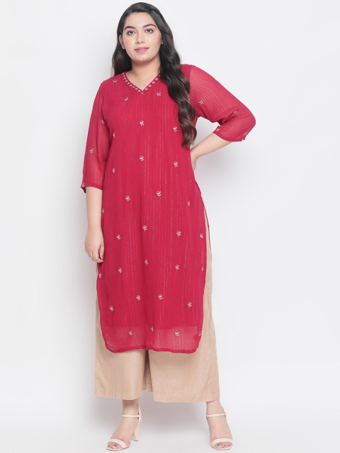 Amydus Women Red Embroidered Straight Kurta