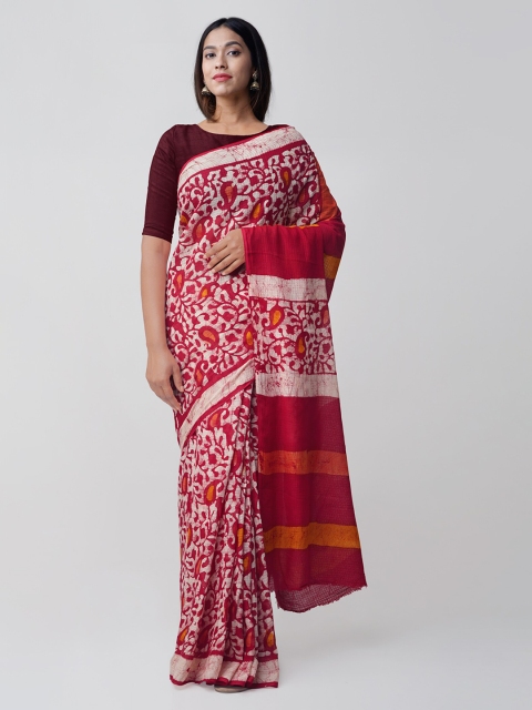 Unnati Silks Red & Off-White Pure Cotton Printed Kota Handloom Saree