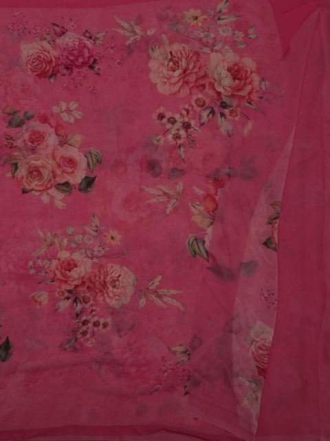 Pothys Pink & Green Pure Chiffon Floral Printed Saree