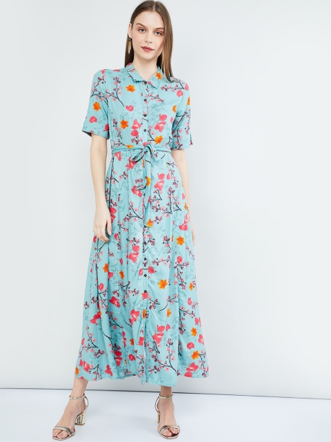 max Women Blue Printed Maxi Dress