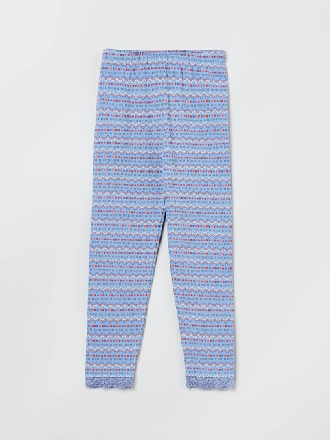 max Girls Blue & Red Printed Ankle-Length Leggings
