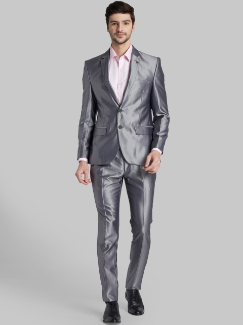 Parx Men Grey Solid Single-Breasted Formal Suit
