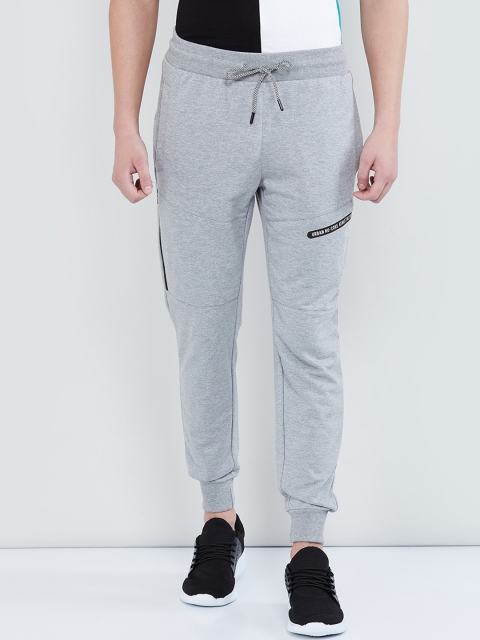 max Men Grey Melange Solid Straight-Fit Joggers