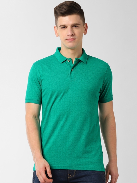 Peter England Casuals Men Green Solid Polo Collar T-shirt