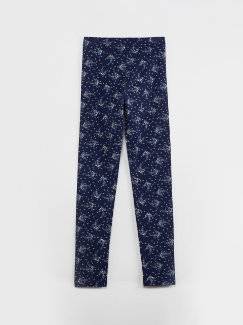 max Girls Blue & White Printed Ankle-Length Leggings