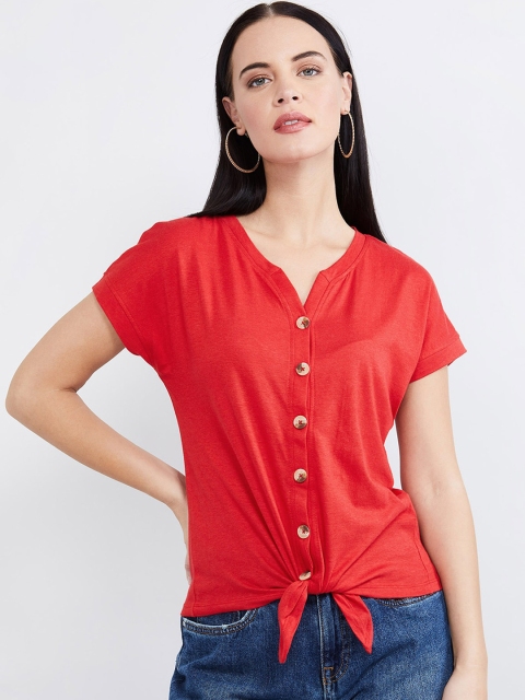 max Women Red Solid Shirt Style Top