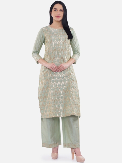 Be Indi Women Green Self Design Kurti with Palazzos