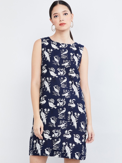 max Women Navy Blue & White Printed Sheath Dress