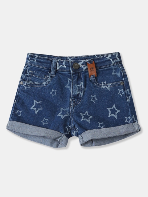 Cherokee Girls Blue Star Printed Slim Fit Denim Shorts