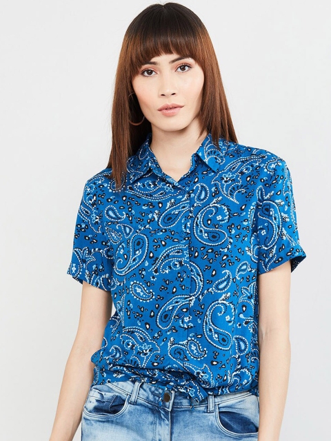 max Women Blue Regular Fit Printed Casual Shirt