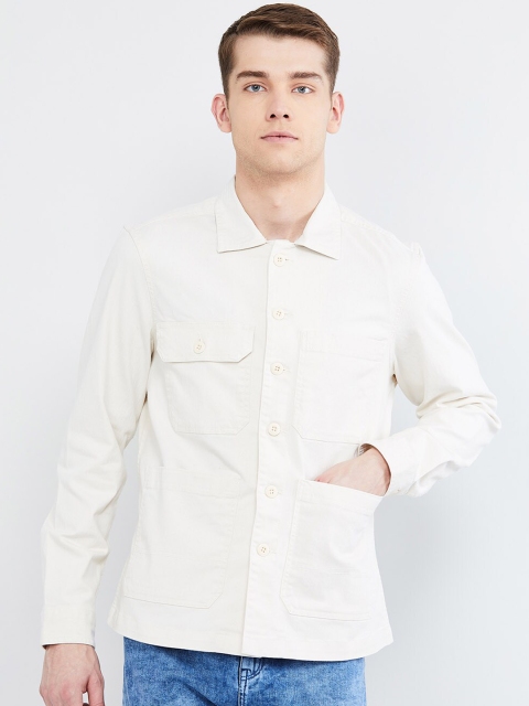max Men Off-White Slim Fit Solid Casual Shirt