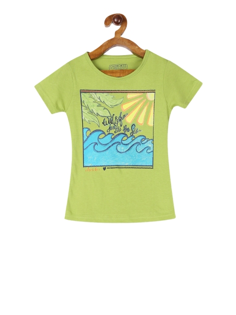 Cherokee Girls Green Printed Round Neck T-shirt