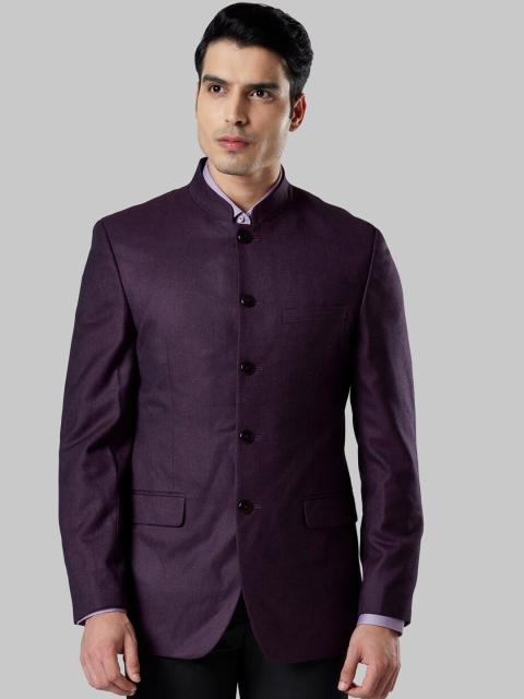 Raymond Men Purple Solid Bandhgala Formal Blazer