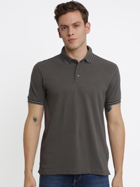 Crocodile Men Grey Solid Polo Collar T-shirt