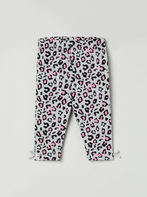 max Girls Grey & Pink Animal Print Ankle-Length Leggings