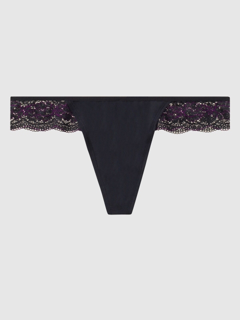 La Senza Women Black Solid Lace Ultrasoft Thongs 11139257-4ASV
