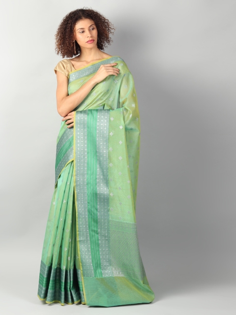 EthnicRoom Green Silk Cotton Woven Design Banarasi Saree