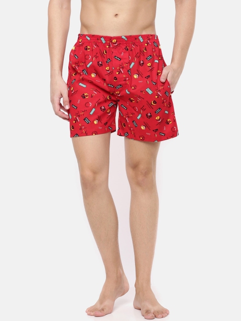 Cross Court Men Red & Black Pure Cotton Printed Boxer CCBX204