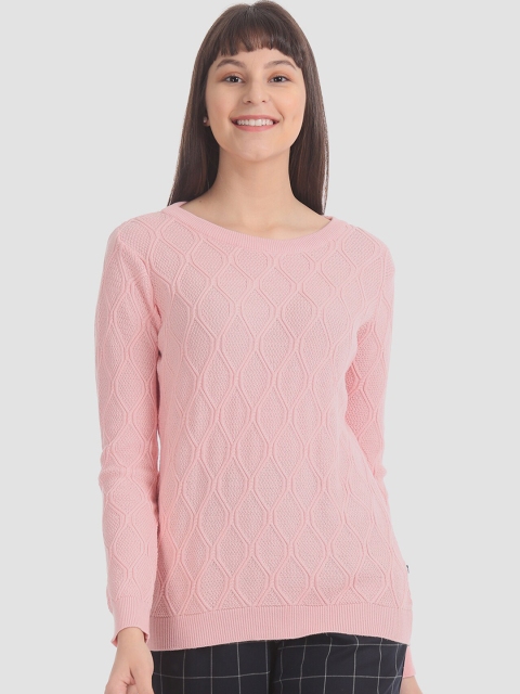 Aeropostale Women Pink Self Design Pullover Sweater