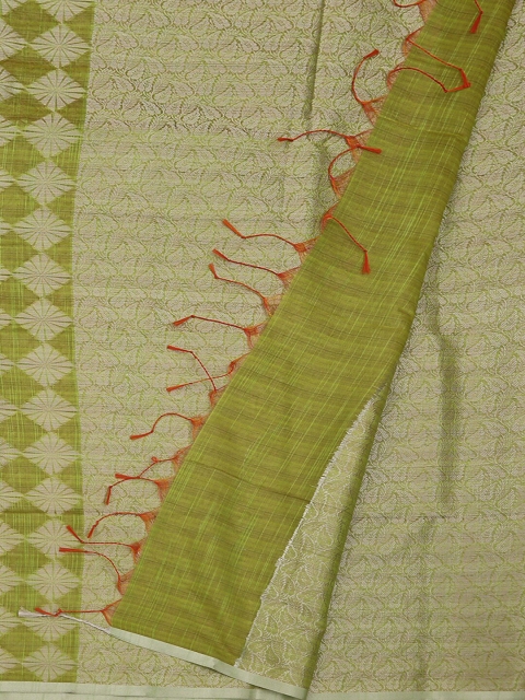 Pothys Green & Silver-Coloured Cotton Blend Woven Design Saree