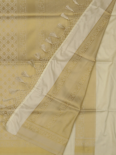 Pothys White & Gold-Toned Art Silk Solid Saree