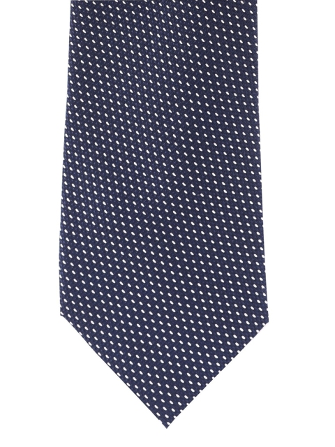 The Tie Hub Navy Blue & White Woven Design Broad Tie