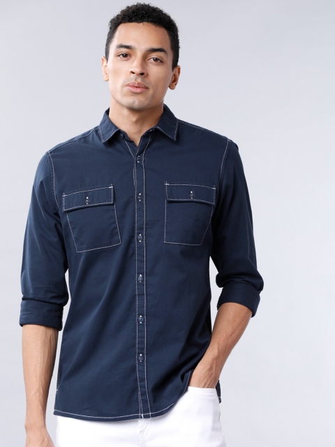 Ecko Unltd Men Navy Blue Slim Fit Solid Casual Shirt